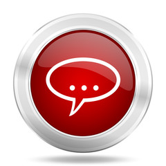 Poster - forum icon, red round glossy metallic button, web and mobile app design illustration