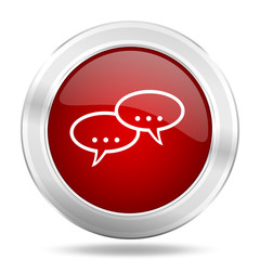 Poster - forum icon, red round glossy metallic button, web and mobile app design illustration