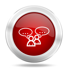 Poster - forum icon, red round glossy metallic button, web and mobile app design illustration