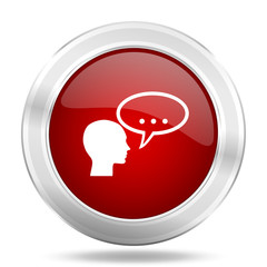 Poster - forum icon, red round glossy metallic button, web and mobile app design illustration
