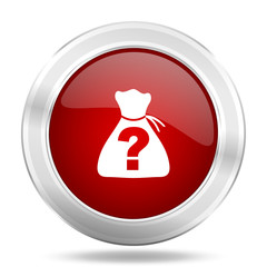 Poster - riddle icon, red round glossy metallic button, web and mobile app design illustration