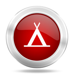Poster - camp icon, red round glossy metallic button, web and mobile app design illustration