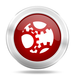 Canvas Print - gear icon, red round glossy metallic button, web and mobile app design illustration