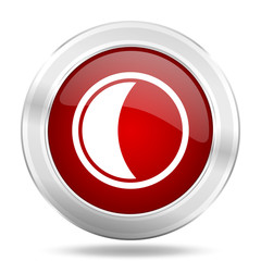 Poster - moon icon, red round glossy metallic button, web and mobile app design illustration