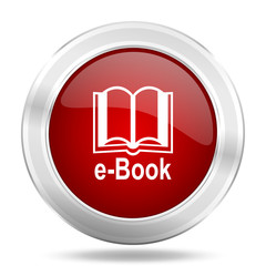 Aufkleber - book icon, red round glossy metallic button, web and mobile app design illustration