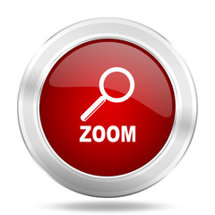 Aufkleber - zoom icon, red round glossy metallic button, web and mobile app design illustration