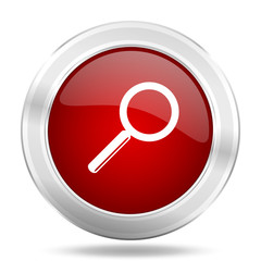 Aufkleber - search icon, red round glossy metallic button, web and mobile app design illustration