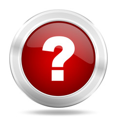Poster - question mark icon, red round glossy metallic button, web and mobile app design illustration