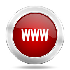 Aufkleber - www icon, red round glossy metallic button, web and mobile app design illustration