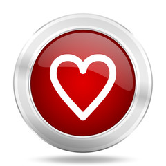 Poster - heart icon, red round glossy metallic button, web and mobile app design illustration