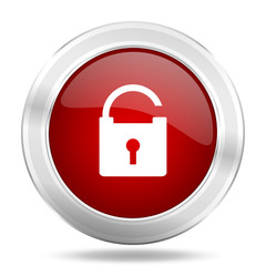 Fototapete - padlock icon, red round glossy metallic button, web and mobile app design illustration