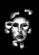 Eclatement En Morceaux D'un Masque De Carnaval De Venise, Laissant Apparaître Un Autre Masque