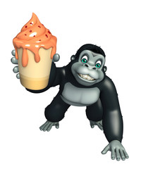 Poster - cute Gorilla cartoon character  with ice cream