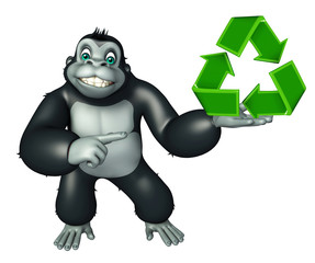 Poster - cute Gorilla cartoon character with recycle sign