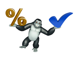 Poster - cute Gorilla cartoon character with right sign and percentage 