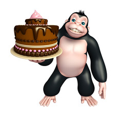 Poster - cute Gorilla cartoon character with cake