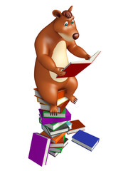 Poster - cute Bear cartoon character with book stack