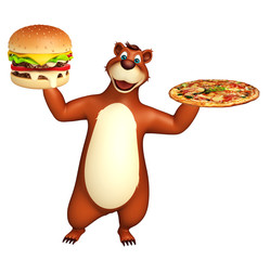 Poster - Bear cartoon character with pizza and burger