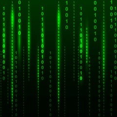 Fototapete - Binary code flowing over a green background. Digital illustration.