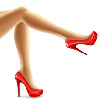 Vector Illustration Of Female Legs In Red Shoes. Vector Illustration