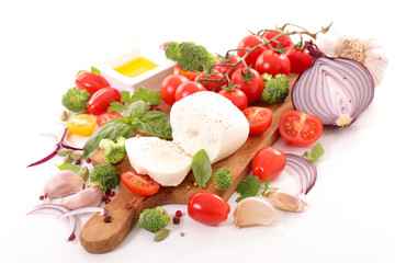 Wall Mural - raw vegetable and mozzarella isolated on white