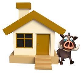 Poster - fun Boar cartoon character with home