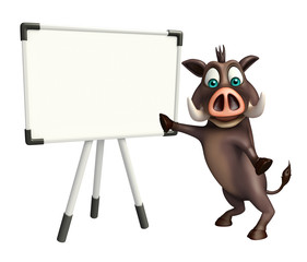 Sticker - cute Boar cartoon character with white board