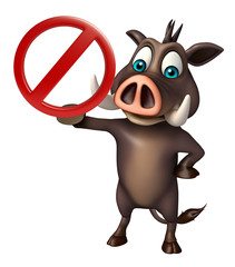 Sticker - cute Boar cartoon character with stop sign