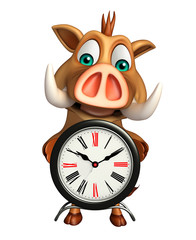 Sticker - fun Boar cartoon character with clock