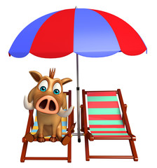 Poster - fun Boar cartoon character with beach chair