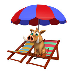 Sticker - fun Boar cartoon character with beach chair