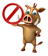 Sticker - cute Boar cartoon character with stop sign