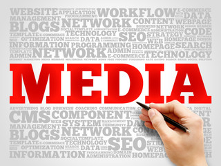 Aufkleber - Media word cloud, business concept