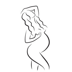 pregnant woman silhouette, sketch,  isolated vector symbol