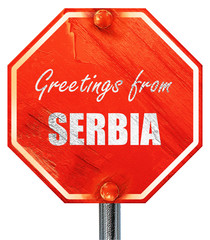 Greetings from serbia, 3D rendering, a red stop sign