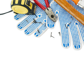 Wall Mural - Pile of working tools over isolated white background