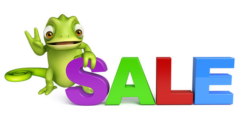 Sticker - fun Chameleon cartoon character with big sale sign