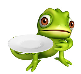 Poster - Chameleon cartoon character with dinner plate and spoons