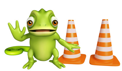 Poster - Chameleon cartoon character with construction cone