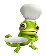 Sticker - Chameleon cartoon character with dinner plate and spoons