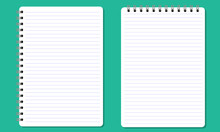 Blank Spiral Notepad Notebook With Lines. Flat Color And Isolated.