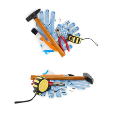 Wall Mural - Set of Pile of working tools over isolated white background