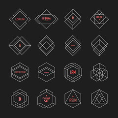 Wall Mural - Set of geometric signs, logotypes and frames. Minimal hipster style. Line design elements.