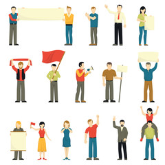 Wall Mural - Cheering Protesting People Decorative Icons Set