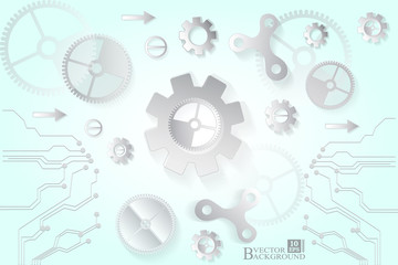 Abstract technology blue background. Cogwheels theme. Vector ill