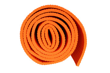 Rolled up yoga mat isolated on white