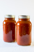 Spaghetti Sauce In A Jar On A White Background 