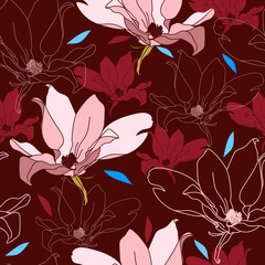 Sticker - Seamless pattern with colorful flowers. Hand drawn floral texture.