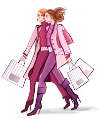 Two young fashionable women shopping