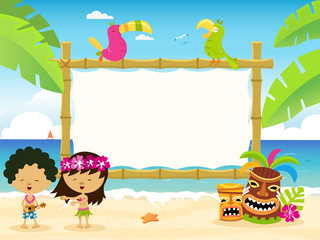 Hawaiian Billboard with Kids Illustration
